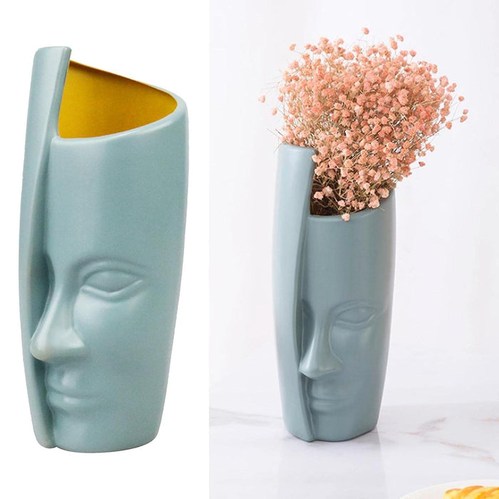 Face-Shaped Vase for Home Decor, Living Room, Office, Bedroom, Centre Table, Balcony, Ceramic Look Unbreakable Plastic Flower Pot for Decorations