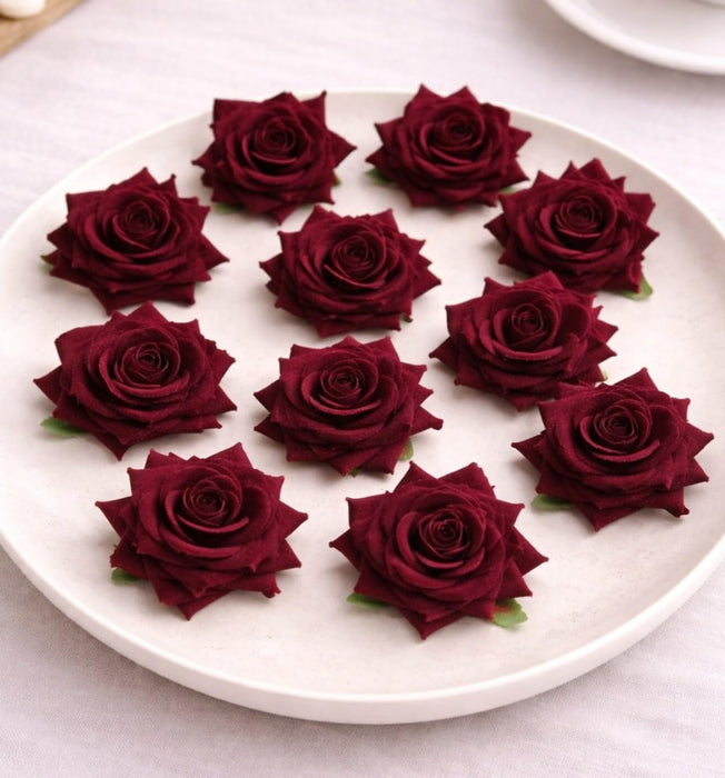 Artificial Rose Velvet Flower Heads for Puja Decoration, Gifting, Home, Garden, Bedroom, Balcony, Living Room, Restaurant Decoration and Craft (6 cm)