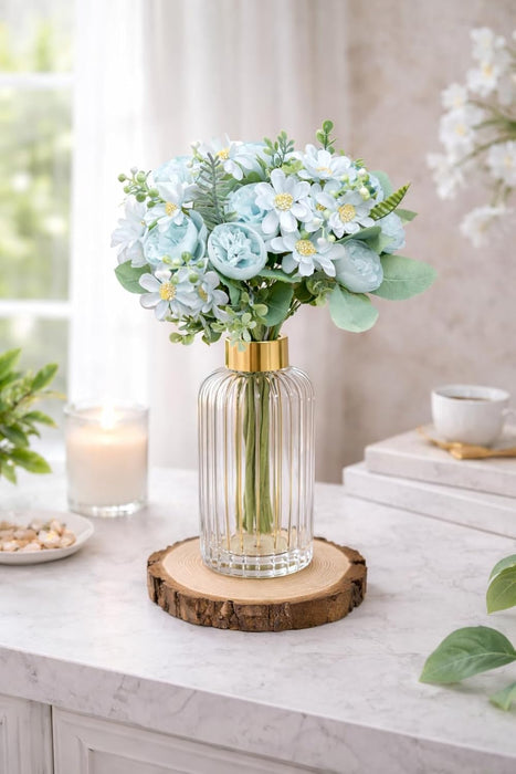 Artificial Peony Rose Flower Bunch for - Home, Office, Bedroom, Balcony,Table Display, Living Room Decoration and Craft Corner- (Without Vase)