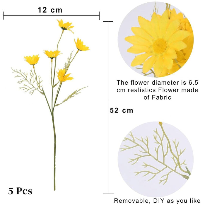 Artificial Daisy Sunflowers for Home Decor, Office, Living Room, Balcony, Wedding & Gifting | Realistic Faux Flower (Only Flower, No Vase)