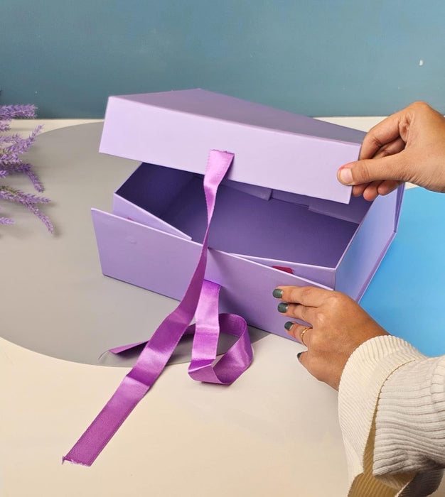 Collapsible Magnetic Gift Box with Satin Ribbon | Premium Folding Rigid Cardboard Box for Gift Hampers, Wedding, Valentine & Multipurpose Packaging