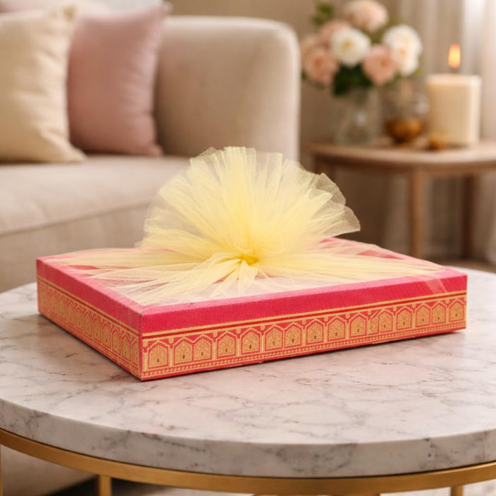 Decorative Folding Paper Box Net Rectangle Cardboard Box with Net DIY Tray for Gift Hamper, Gifting (Cardboard Folding Paper Box),Room Hamper,Wedding Hamper (Dark Pink)
