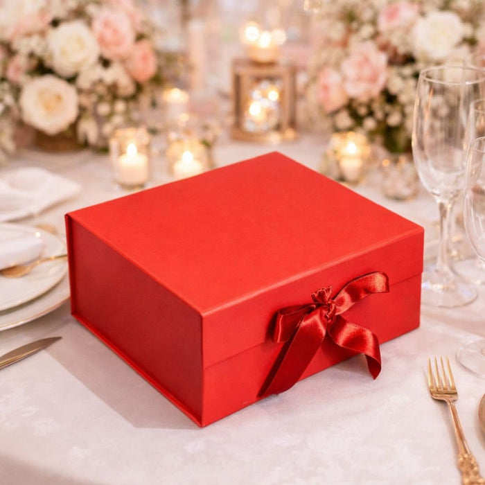 Collapsible Magnetic Gift Box with Satin Ribbon | Premium Folding Rigid Cardboard Box for Gift Hampers, Wedding, Valentine & Multipurpose Packaging