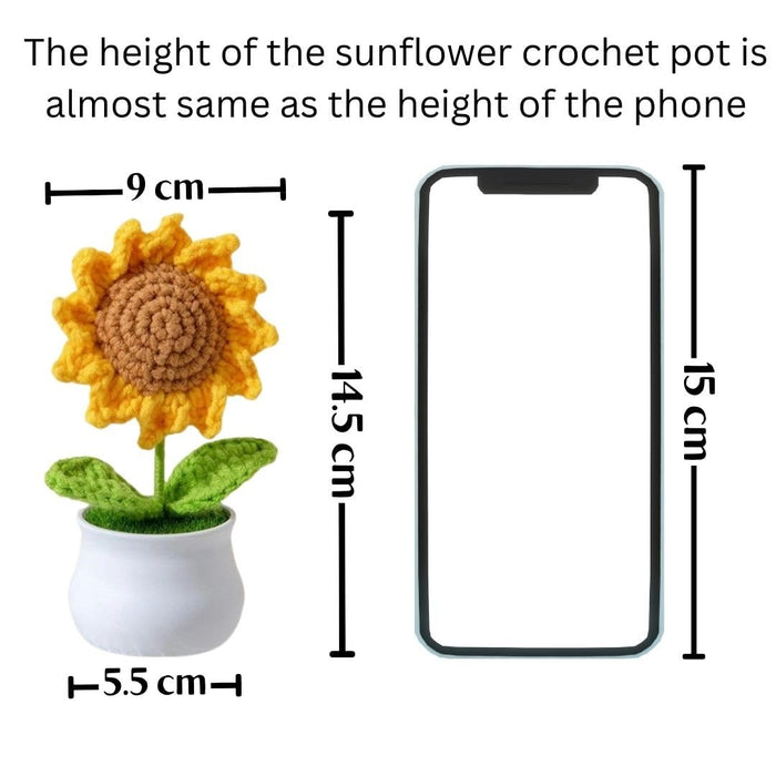 Handmade Sunflower Crochet Flowers head with Pot Completed Hand Woven Sunflowers Daisy Knitted Potted flower Plants Cute Knitted Flower pot for Home Decoration,Table Top,Table Decoration,Knitted sunflower pot gift for her/him