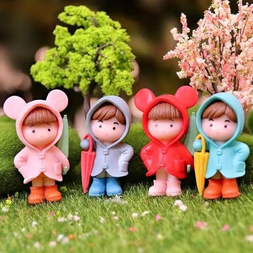 Miniature Cute Kids Figurines with Umbrella | DIY Fairy Garden Accessories | Mini Dollhouse Decoration | Home Décor, DIY Craft & Cake Topper (Multicolor)