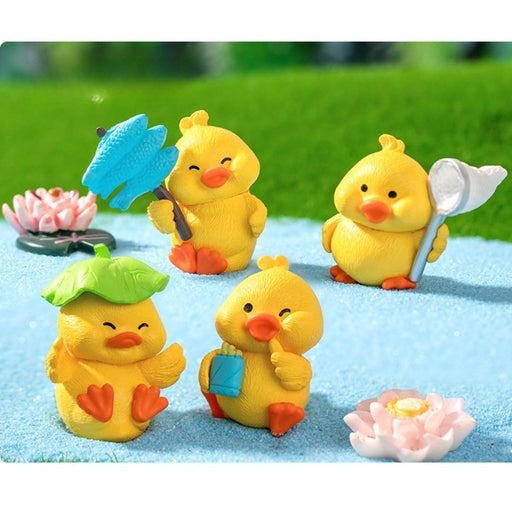 Set Duck Miniature Set Decoration Gifts for Home Decor, Indoor Or Outdoor Garden, Car Dashboard, Office Desk & Diwali Decoration Items(Resin)(4 Piece in 1 Set) (Yellow)