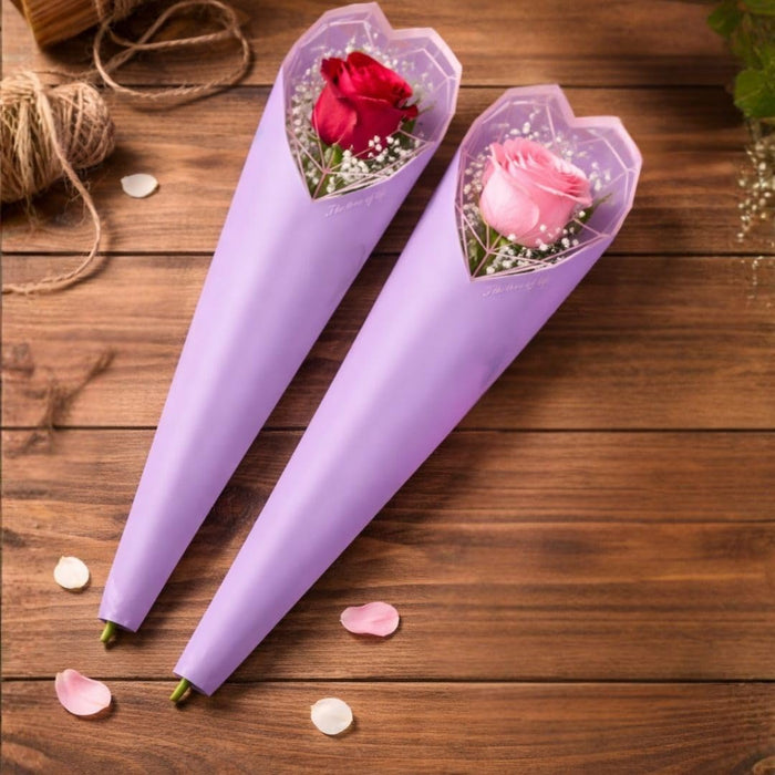 Heart Shaped Decorative Flower Bouquet Cover for Single Rose/Flower/Bouquet | Decorative Wrapping Sleeve for Gifting, Wedding, Propose, Valentine (Purple)