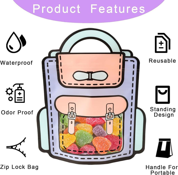 Small Backpack style Ziplock Goodie Pouches With Handle For Gifting, Return Gifts, Birthday, Baby Shower, Party Pouches | Chocolate & Dry Fruit Packing (Small)(21 x 18 cm)