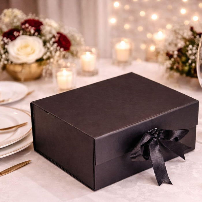 Collapsible Magnetic Gift Box with Satin Ribbon | Premium Folding Rigid Cardboard Box for Gift Hampers, Wedding, Valentine & Multipurpose Packaging