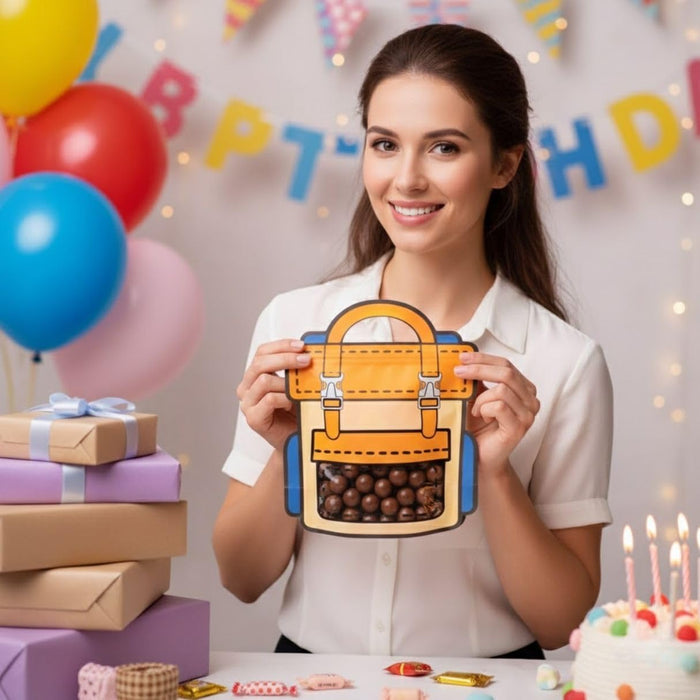 Small Backpack style Ziplock Goodie Pouches With Handle For Gifting, Return Gifts, Birthday, Baby Shower, Party Pouches | Chocolate & Dry Fruit Packing (Small)(21 x 18 cm)