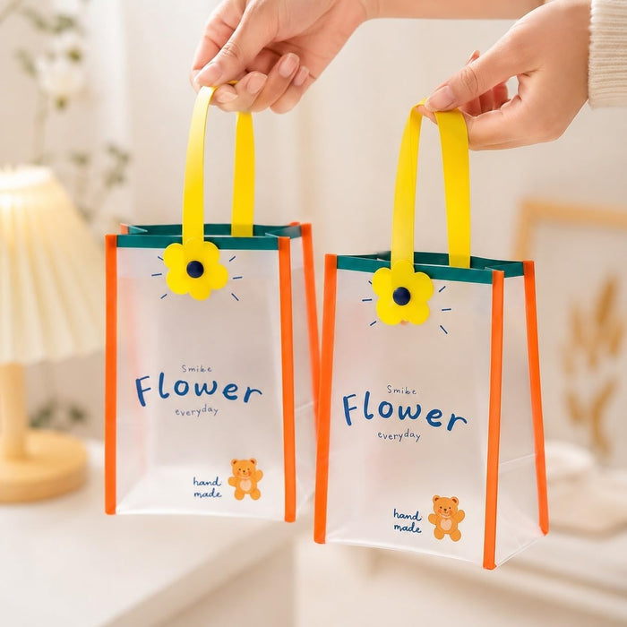Cute  Gift Bag with Handle | Transparent PVC Return Gift & Hamper Bag | 14×12×19 CM | 3 Assorted Designs