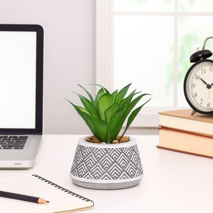 Mini Agave Artificial Green Indoor Succulent Plant with Aesthetic Ceramic Pot to Add Charm to Your Homedecor