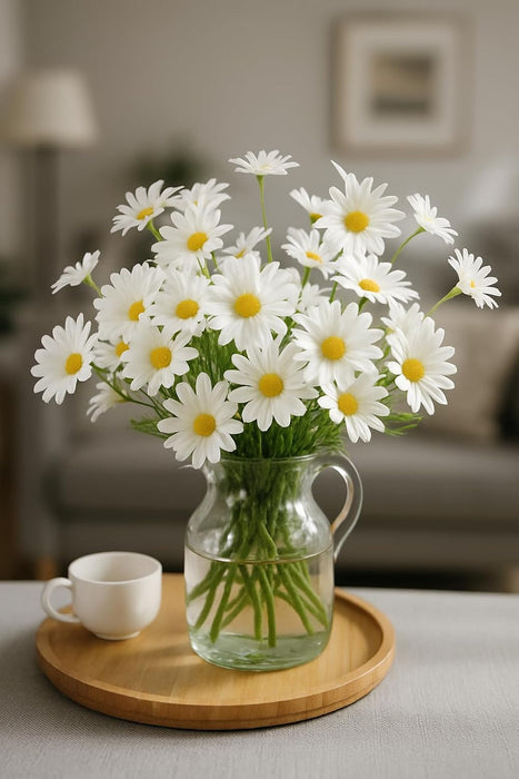 Artificial Daisy Sunflowers for Home Decor, Office, Living Room, Balcony, Wedding & Gifting | Realistic Faux Flower (Only Flower, No Vase)