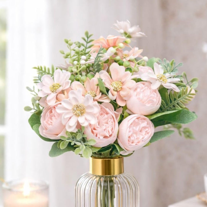Artificial Peony Rose Flower Bunch for - Home, Office, Bedroom, Balcony,Table Display, Living Room Decoration and Craft Corner- (Without Vase)
