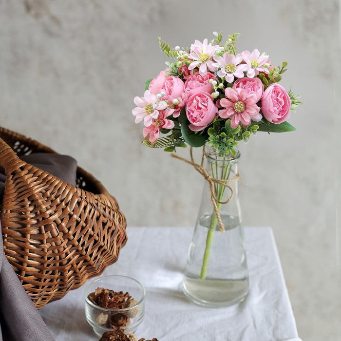 Artificial Peony Rose Flower Bunch for - Home, Office, Bedroom, Balcony,Table Display, Living Room Decoration and Craft Corner- (Without Vase)