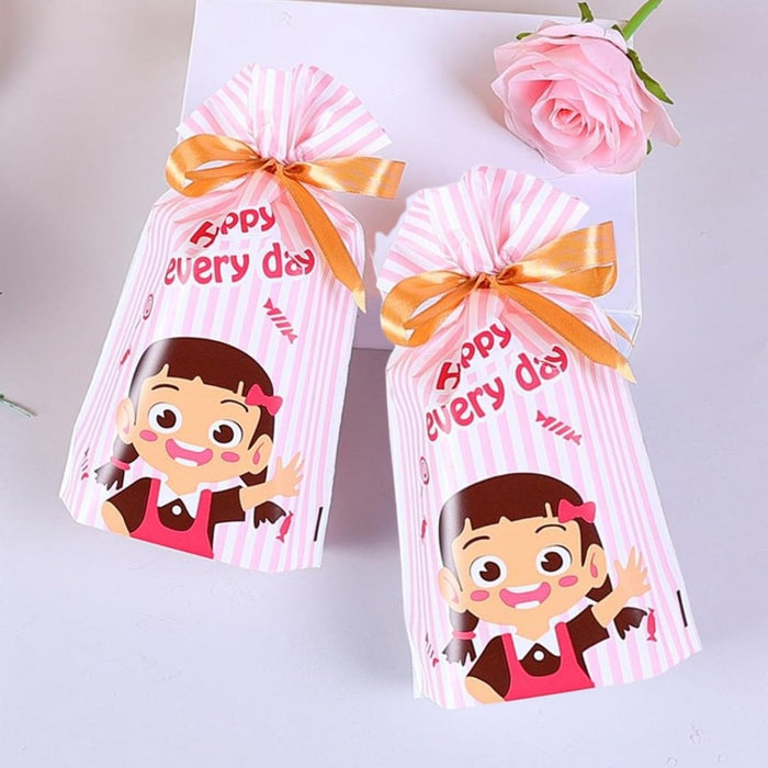 Cartoon Gift pouch/Potli with Ribbon | Cute Pink & Blue Candy Wrapper for Birthday Return Gifts, Kids Party Favors, Small Treat Bags, Goodie Bags, Specially For Baby Shower Gifting ,Return Gift,Potili Pouch (Happy Every Day Design)