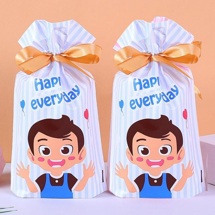 Cartoon Gift pouch/Potli with Ribbon | Cute Pink & Blue Candy Wrapper for Birthday Return Gifts, Kids Party Favors, Small Treat Bags, Goodie Bags, Specially For Baby Shower Gifting ,Return Gift,Potili Pouch (Happy Every Day Design)
