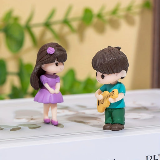 Romantic Couple Miniature Figurines | Boy Playing Guitar & Girl in Purple Dress | Cute Showpiece for Home Decor,Cake Topper, Anniversary & Romantic Decor (Resin)