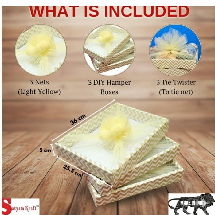 Multipurpose Decorative Folding Paper Box Net Rectangle Cardboard Box with Net DIY Tray for Gift Hamper, Gifting (Cardboard Folding Paper Box),Room Hamper,Wedding Hamper