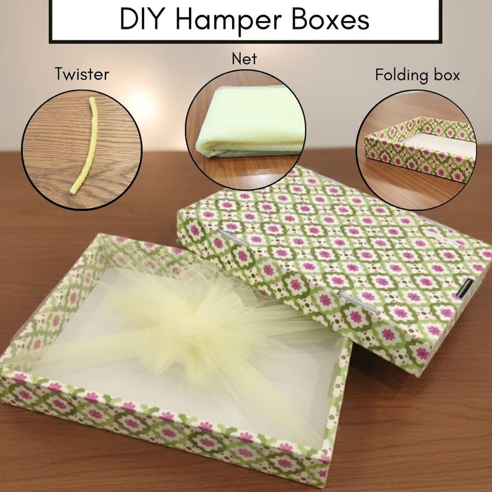 Multipurpose Decorative Folding Paper Box Net Rectangle Cardboard Box with Net DIY Tray for Gift Hamper, Gifting (Cardboard Folding Paper Box),Room Hamper,Wedding Hamper