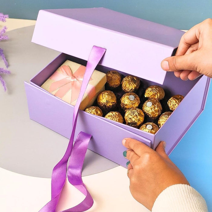 Collapsible Magnetic Gift Box with Satin Ribbon | Premium Folding Rigid Cardboard Box for Gift Hampers, Wedding, Valentine & Multipurpose Packaging