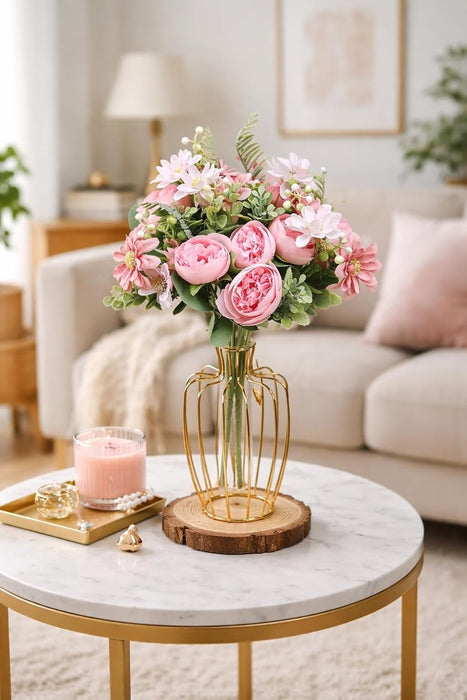 Artificial Peony Rose Flower Bunch for - Home, Office, Bedroom, Balcony,Table Display, Living Room Decoration and Craft Corner- (Without Vase)