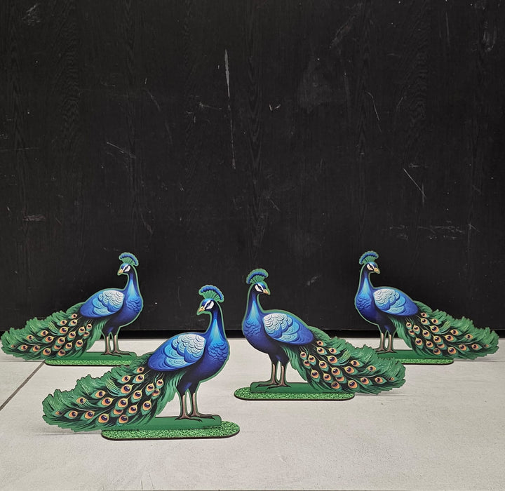2 Pair (4 Pcs) MDF Peacock Cutout Pair With Stand | Traditional & Premium Decorative Peacock for Janmashtami, Krishna Jhula, Pooja, Festival, Mandir & Home Decoration JSK