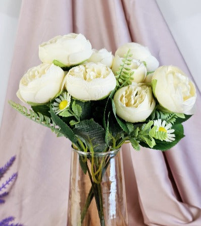 Artificial Bridal Piano Rose Peony Flower for Gifting,Flowers Sticks Bunch Decorative Items for Home, (without Vase Pot)(MATERIAL : Fabric)