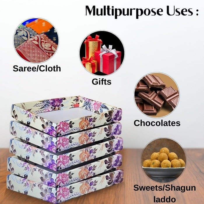 Multipurpose Decorative Viral Folding Paper Box (without net and Twister) Rectangle Cardboard Box DIY Tray for Gift Hamper, Gifting (Cardboard Folding Paper Box),Room Hamper,Wedding Hamper