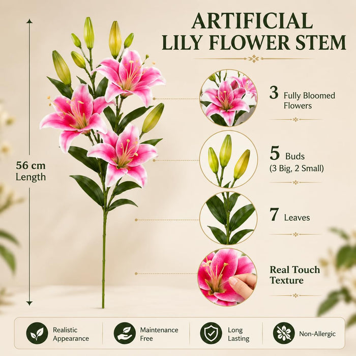 Head Lily Artificial Flowers Sticks for for Gifting, Home Decor  Petals Lily