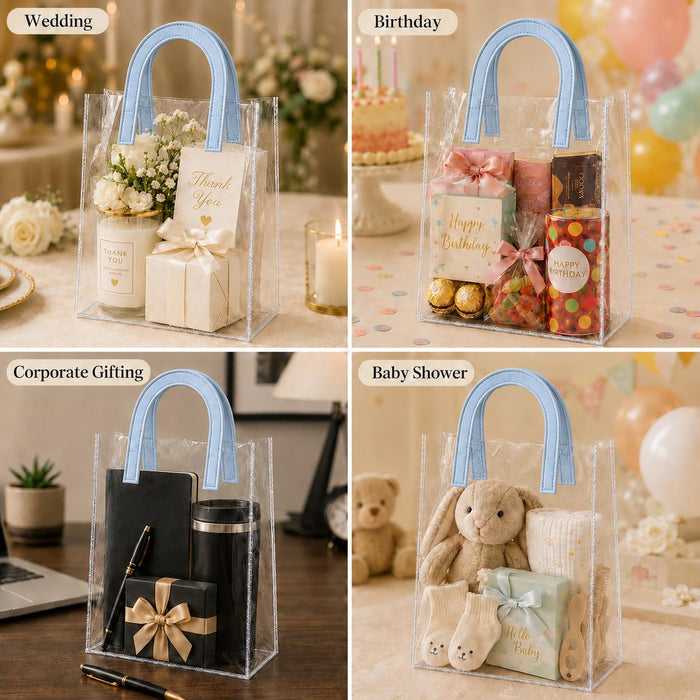 LARGE Transparent PVC Gift Bag with Handle |9.5x10.5x6 inch Premium Carry Bag for Hampers, Gifting & Packaging | Available in White, Maroon, Orange & Blue