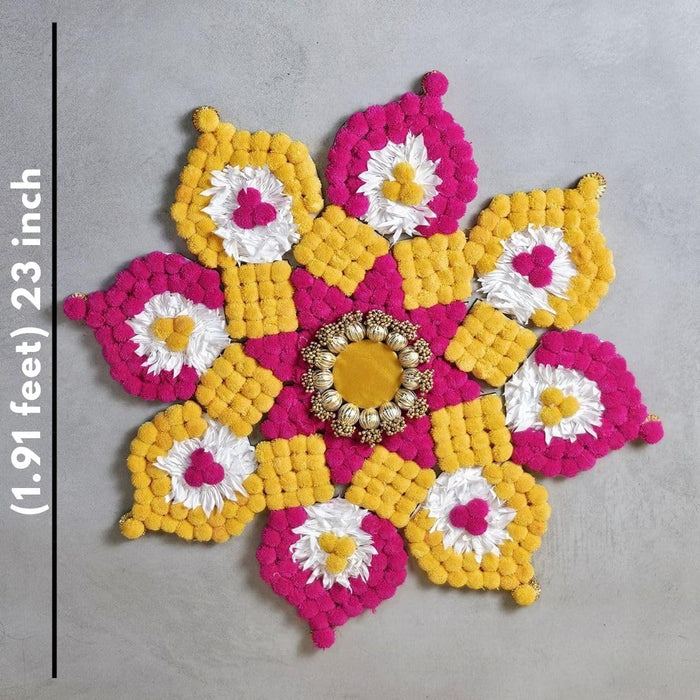 Rajwadi Multi Colour Flower pompom Design Rangoli, Easy to Use. Just Set up with your own choice and make Rangoli for Floor Home Diwali Decoration DIY