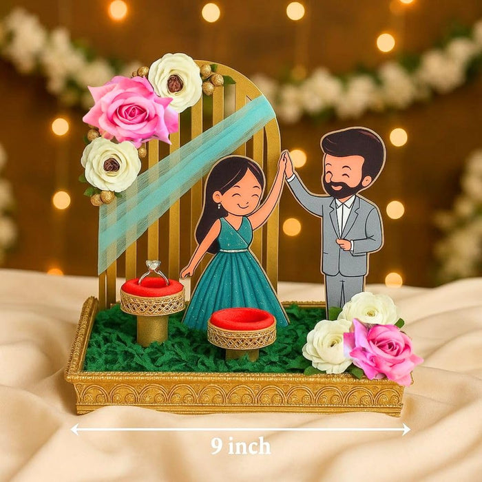 Handcrafted Engagement Ring Holder | Square Decorative Platter for Wedding, Bride-Groom Ceremony, Bridesmaid Gift, Shaadi Decor, Ring Ceremony Presentation Tray, Gift For Bride and Groom