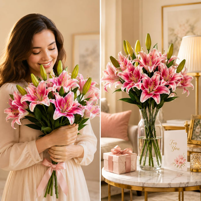 Head Lily Artificial Flowers Sticks for for Gifting, Home Decor  Petals Lily
