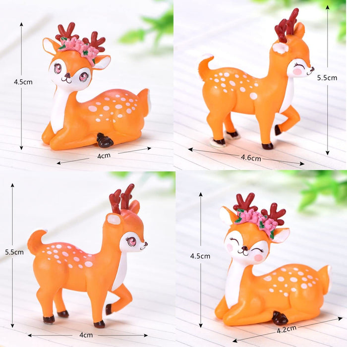 Deer Miniature Multiuse as Home-Garden Decorations, Cake Topper, Toys, Showpieces, Table Topper, Gift Item (4 Pieces)