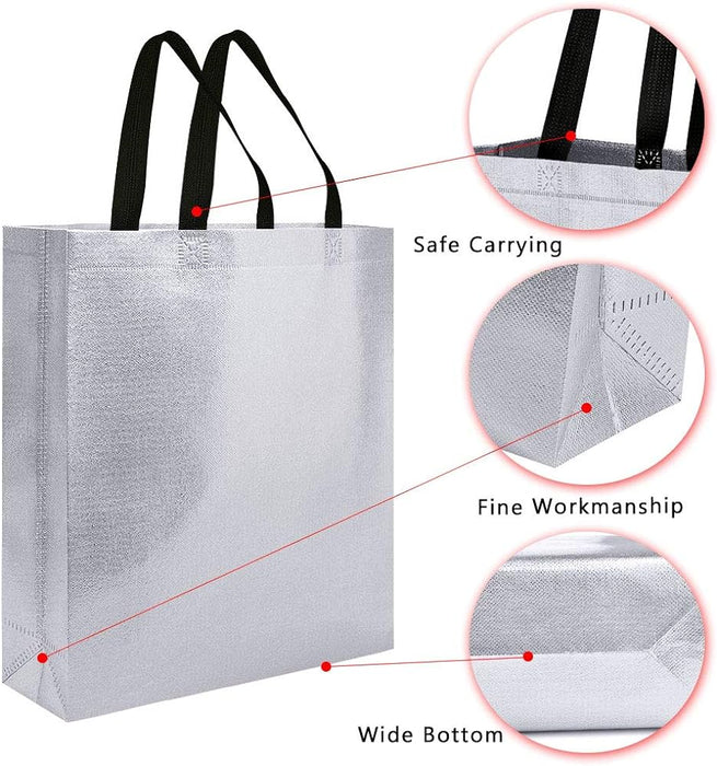 Small Size Non Woven Fabric Bag With Handle 21.5 x 22 cm Gift Paper bag, Carry Bags, gift bag, gift for Birthday, gift for Festivals, Season's Greetings and other Events(Silver)