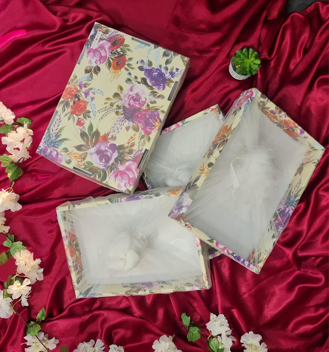 Multipurpose Decorative Folding Paper Box Net Rectangle Cardboard Box with Net DIY Tray for Gift Hamper, Gifting (Cardboard Folding Paper Box),Room Hamper,Wedding Hamper