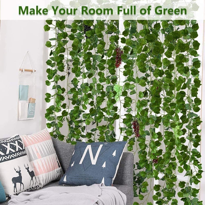 Artificial Flowers Wall Hanging Leaf Flower Money Plant Light Weight Vine String Lines for Garden, Home, Room, Balcony, Living Room, Restaurant, Festival, Events Decoration (Green, 7 Feet)