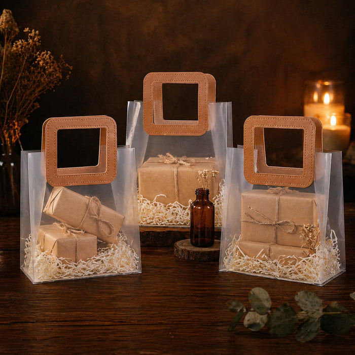 Transparent Gift Bag with Leather Handle | Premium Hamper & Return Gift Bag | 3 Sizes Available