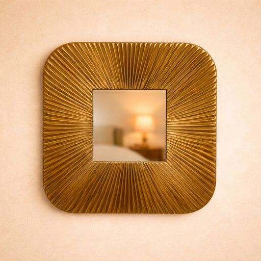Fiber Wall Mirror Acrylic Framed Hanging for Home Decor, Hanging in Bedroom, Living Room, with Hook for Hanging On Walls for Home Decorations (Square, Brown Color, Pack of 1)