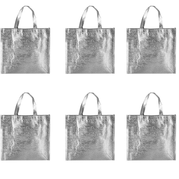 Small Size Non Woven Fabric Bag With Handle 28 x 25 cm Gift Paper bag, Carry Bags, gift bag, gift for Birthday, gift for Festivals, Season's Greetings and other Events(Silver)(Pack of 12)