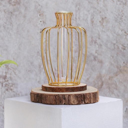 1 Pcs Propagation Station with Metal vase, Test Tube Glass Items Vase for Flower Pot, Gift, Home Decor, Bedroom, Office Corner, Living Room,Decoration (Golden)(Metal vase)