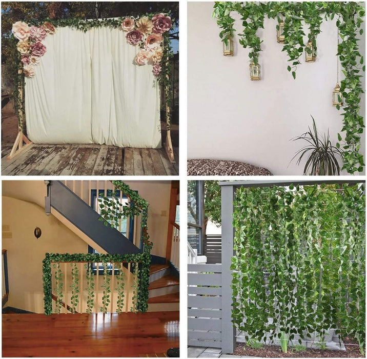 Artificial Flowers Wall Hanging Leaf Flower Money Plant Light Weight Vine String Lines for Garden, Home, Room, Balcony, Living Room, Restaurant, Festival, Events Decoration (Green, 7 Feet)