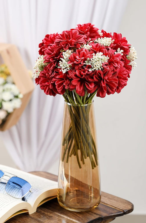 (7 head flower stick )Artificial Dahlia Fake Flowers for Home,Artificial Chrysanthemum Ball Flowers, Bedroom, Living Room, Decorative Items Office Table, Gifts (Without Vase Pot)