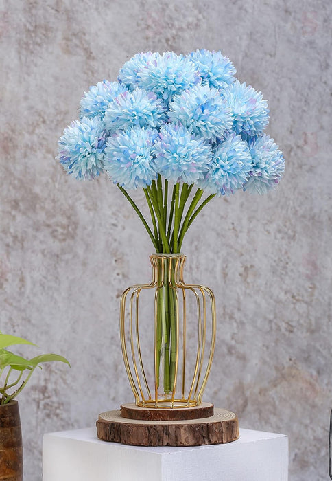 Artificial Chrysanthemum Ball Hydrangea Flower Stick for Home, Office, Bedroom, Balcony, Living Room Decoration and Craft - (Pack of 10) (Without Vase Pot)