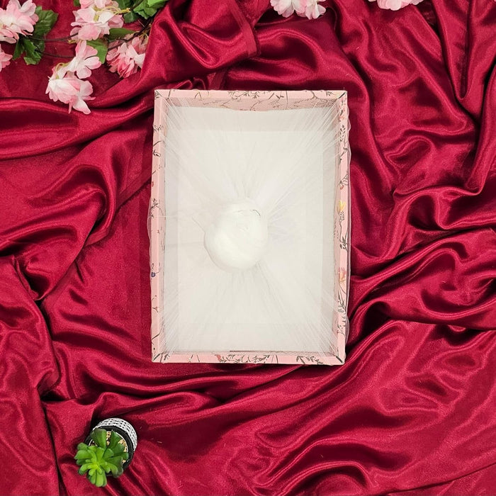(PINK) Multipurpose Decorative Folding Paper Box Net Rectangle Cardboard Box with Net DIY Tray for Gift Hamper, Gifting (Cardboard Folding Paper Box),Room Hamper,Wedding Hamper