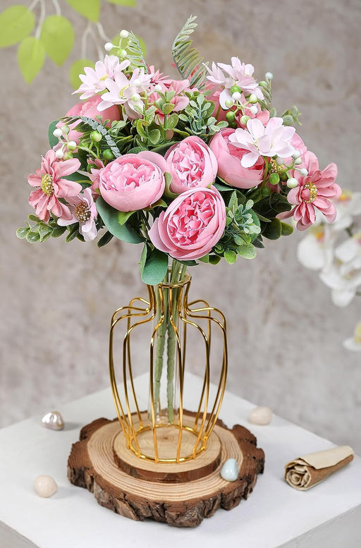 Artificial Peony Rose Flower Bunch for - Home, Office, Bedroom, Balcony,Table Display, Living Room Decoration and Craft Corner- (Without Vase)