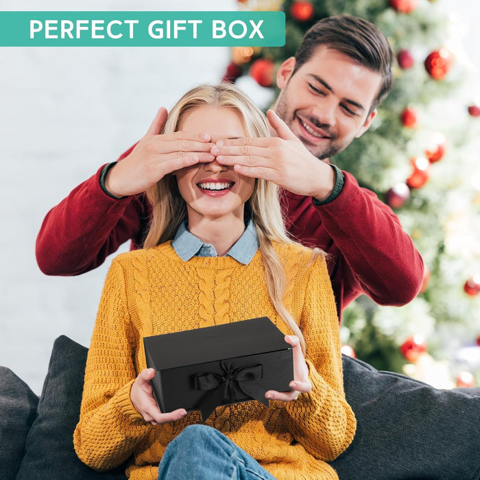 Collapsible Magnetic Gift Box with Satin Ribbon | Premium Folding Rigid Cardboard Box for Gift Hampers, Wedding, Valentine & Multipurpose Packaging