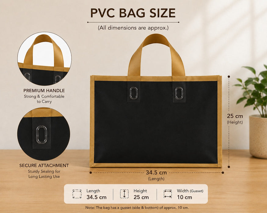 Premium Plastic  Frosted Gift Carry Bag with Handle – Black, White & Green | 35×25×10 cm