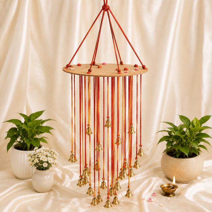 Nadachhadi / Mauli Thread ,Bell Decor DIY Kit With Round MDF  | DIY Hanging  Kit for Ganpati, Janmashtami, Navratri & Diwali Decoration